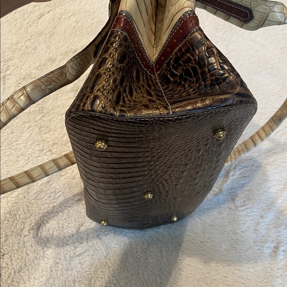 Brahmin Genuine Crocodile Embossed Leather Tote Shoulder Bag Neutral Brown - Picture 11 of 15